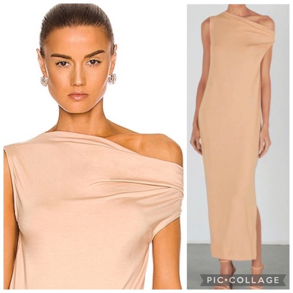 Enzo Costa Exposed Shoulder Maxi Dress In Dark Nude Size Small - Picture 5 of 10